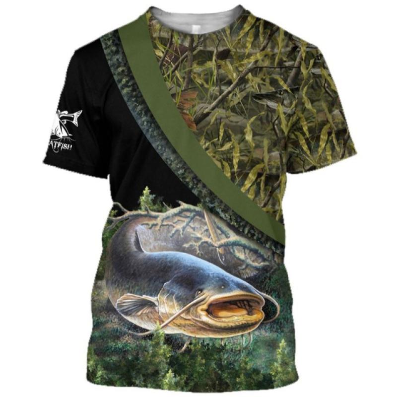 Summer Carp Fishing Print T-shirts For Men Outdoor Catfish Printing Loose  Short Sleeve Quick Drying Tee Shirt Casual Street Top