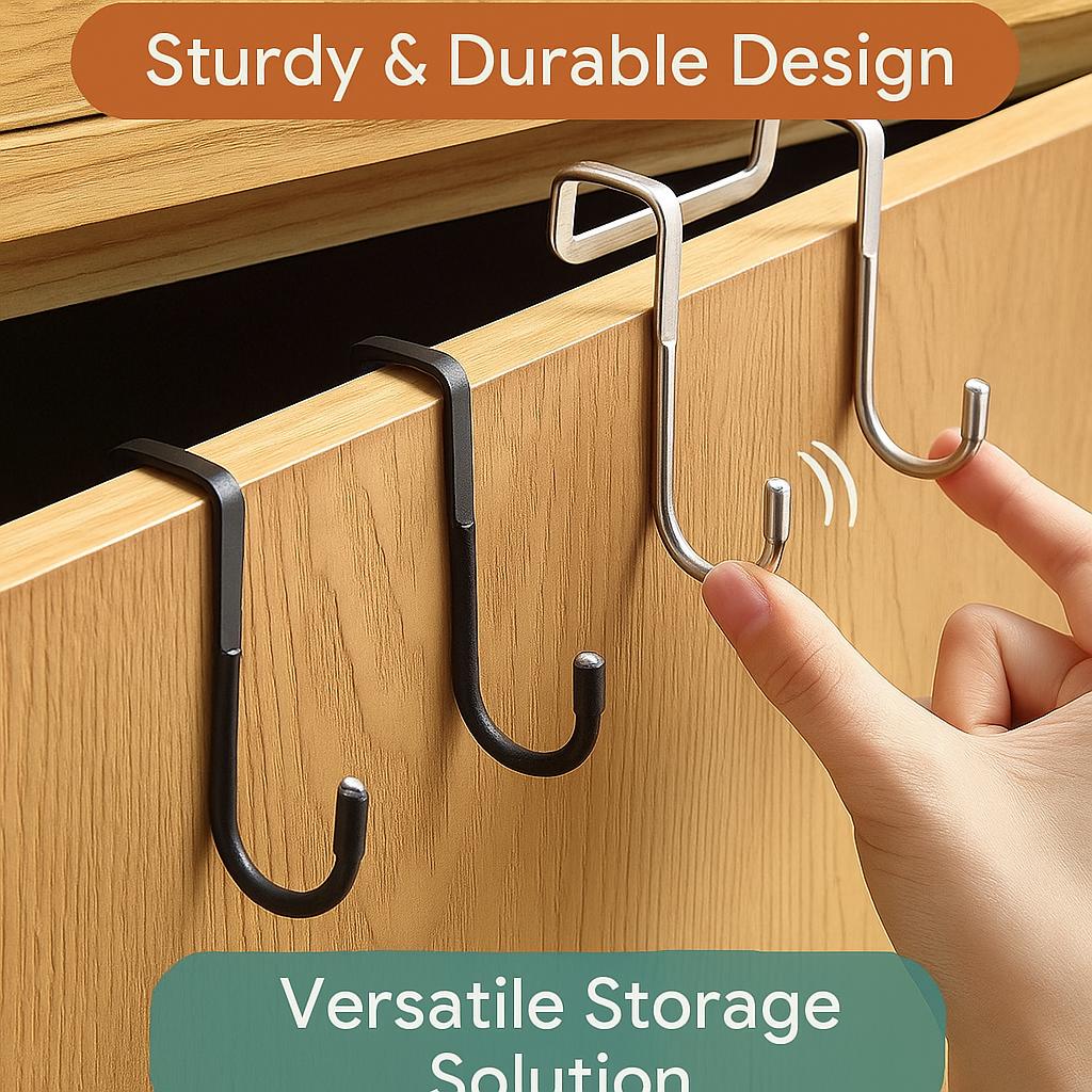 Stainless Steel Hook Free Punching Double S-Shape Hook Kitchen Bathroom Cabinet Door Back Type Coat Towel Storage Hanger