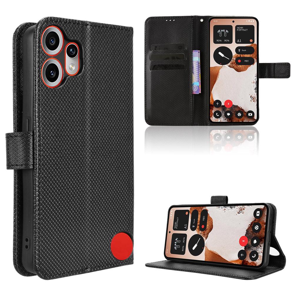 

Для Nothing CMF Phone 2 Pro Шкіряний чохол-гаманець з ремінцем Текстура діаманта Чохол для телефону Black