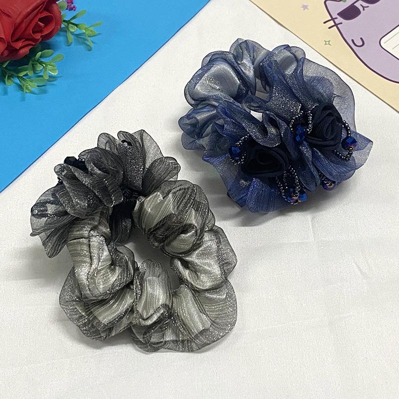 Trendy Ribbon Bow Scrunchie Large Floral Hair Tie for Adults