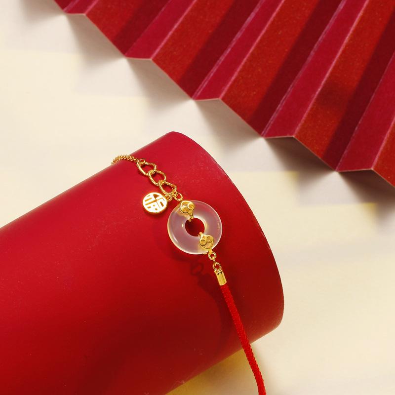 Lucky Lucky Lucky Nafu White Chalcedony Safety Buckle Red Rope Bracelet Women's Personality Life Bracelet Women's Hand Rope