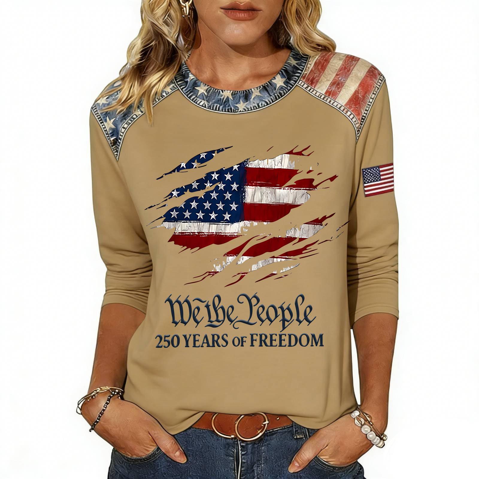 Women s Fashion Casual Independence Day Print Top L