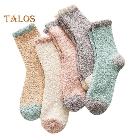 

5 пар зимних носков из толстой микрофибры, разноцветные, средней длины, размер 6-10, противоскользящие, высокоэластичные, сохраняющие тепло, пушистые носки для сна разноцветный