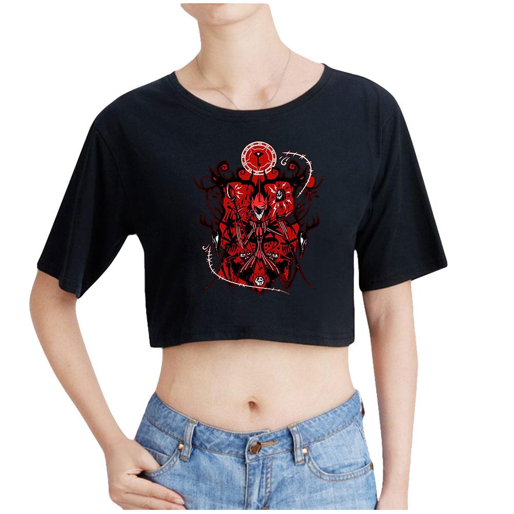 New Fashion Women's Casual Hazbin Hotel Graphic Print Short Sleeve Crop Top Funny Tee Shirts Hipster O-neck Cool Tops