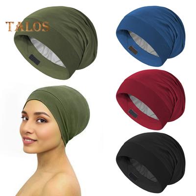 Unisex Sleep Hat Protect Hair Night Cap High Elasticity Double-layered Solid Color Headwear Warm Lightweight Adjustable Winter Cap for Home Outdoor
