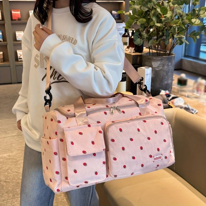 Large Capacity Strawberry Print Duffel Bag with Multiple Compartments - Durable Nylon Casual Gym & Travel Bag, Reinforced Handles & Secure Zippers