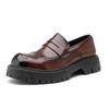 Vintage Brown Men's Brogue Leather Shoes Autumn Round Toe Platform Loafers Man Casual Formal Business Shoes mocasines hombre