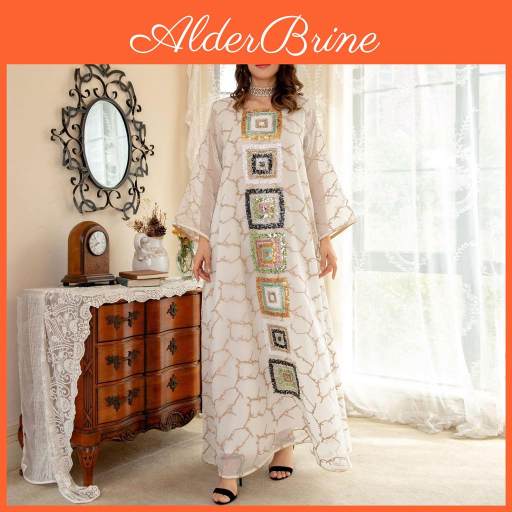 Embroidered Dubai Arabian Muslim Women Loose Dress Eid Robe