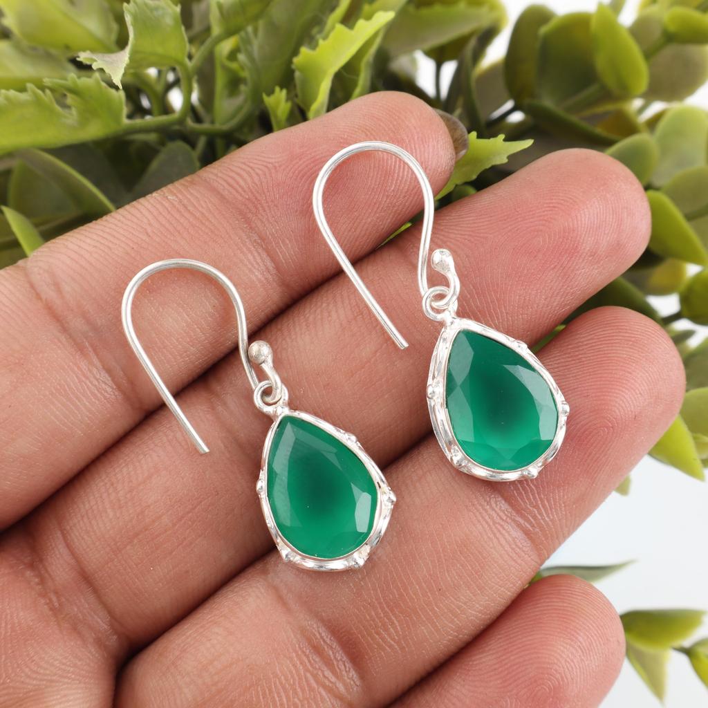 Green Onyx Earrings, 925 Sterling Silver Jewelry, Handmade Earrings Gemstone Jewelry Gift For Women