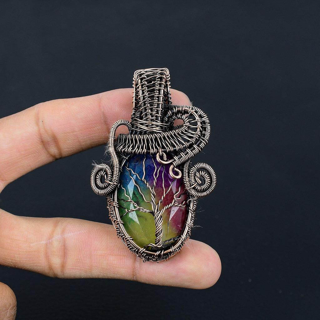 Rainbow Solar Quartz 999 Copper Wire Wrapped Pendant, Handmade Gemstone Pendant Jewelry, Gifts For Wife Brand New Pendant