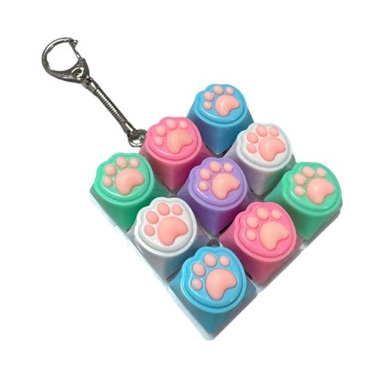 Yousheng 9-Keys Fidget Keyboard Toy Stress Anxiety Relief Cat Paw Keyboard Finger Clicker Keychain Portable Decompression Button Sensory Toy