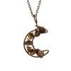 Vintage Handmade Wire-Wrapped Amethyst Moon Pendant Necklace with Colorful Crushed Stone Beads