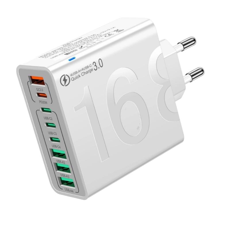 150W USB Wall Charging Adaoter 8 Port USB Type C Multi Port Fast Charging Phone Charging Adapter For Smartphones Tablet