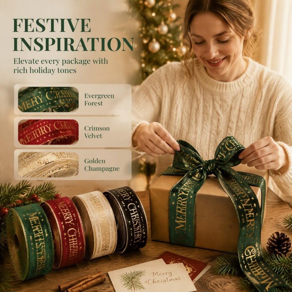 Fabric Trim Christmas Wrapping Ribbon Merry Christmas Snowflakes Pattern Ribbon Bow Making