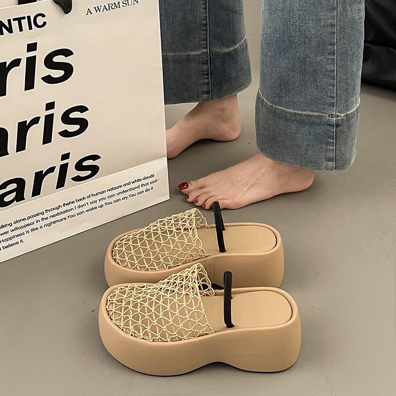 Mesh Women Platform Slippers High Heels Summer Slides Heeled Sandals 2025 New Brand Pumps Dress Designer Lady