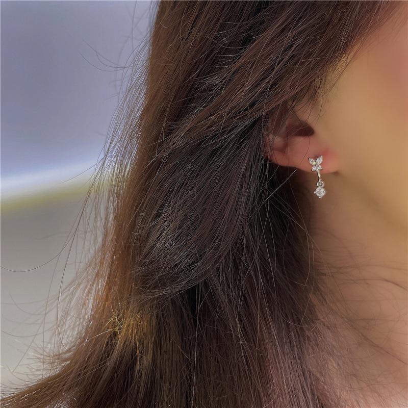 Silver Color Butterfly Flower Bow Zircon Earrings Women Luxury  Gorgeous Jewelry Accessories