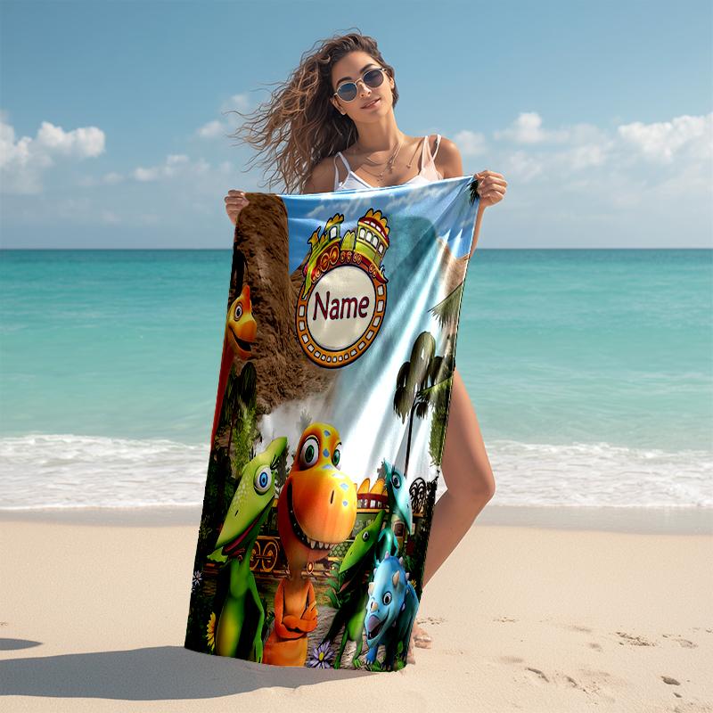 Personalized customized proof beach towel with Dinosaur Train pattern - soft, absorbent, quick-drying, perfect swimming, camping&bathing