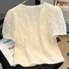 Blouse en dentelle à manches courtes style français pour femme, haut chic tendance, chemise élégante et décontractée