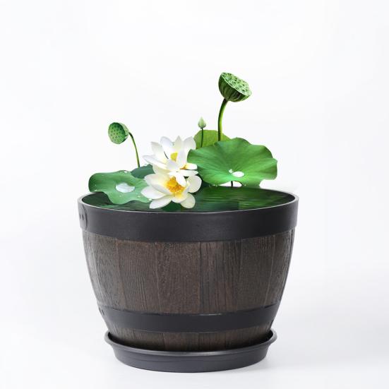 Flowerpot with Built-In Drainage System Rustic Style Garden Container Entryway Decorative Planter Barrel Flowers Herbs Vegetables Small Shrubs Balcony
