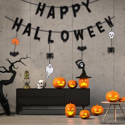 Nonwoven Halloween Flower Pulling Devil's Eye Spider Halloween Flag Decoration Plastic Bats Paper Pumpkin Letter Flag Gift
