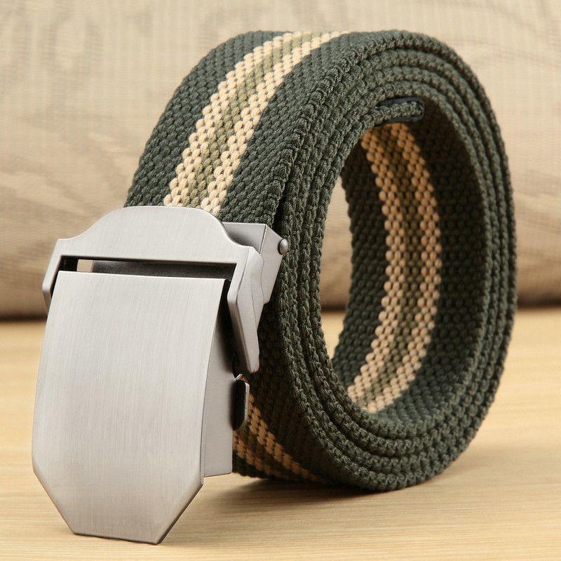 Men's Canvas Belt with Automatic Smooth Buckle - Casual Korean Style for Workwear, Students, and Outdoor Activities