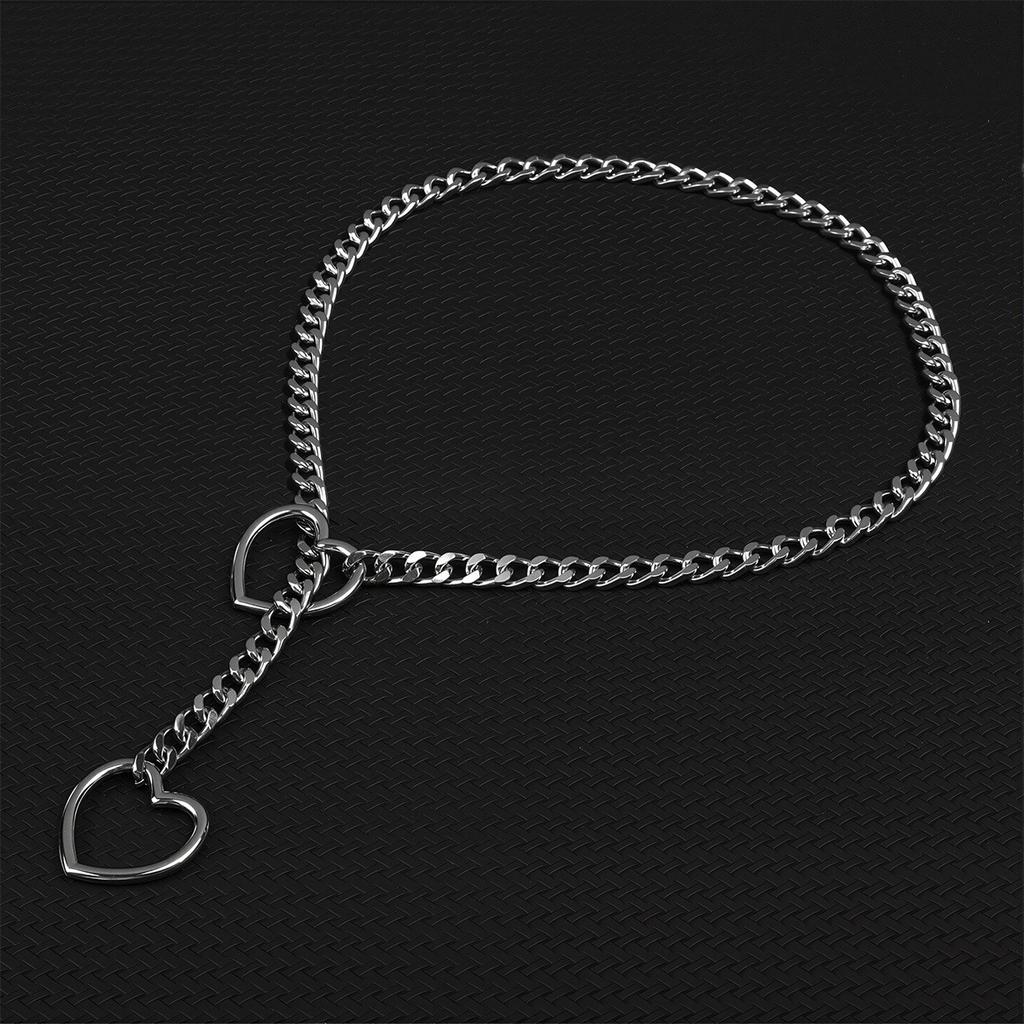 Cosplay Heart  Slip Chain  Punk Rock Necklace Stainless Steel Cuban Long Necklace Trendy Simple Adjustable Y-Necklace