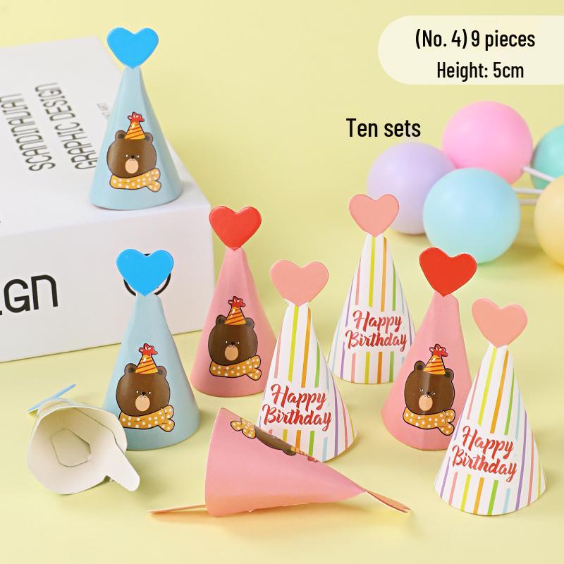 Mini Birthday Hat & Banner Cake Decorations - Internet Celebrity Style Baking Accessories