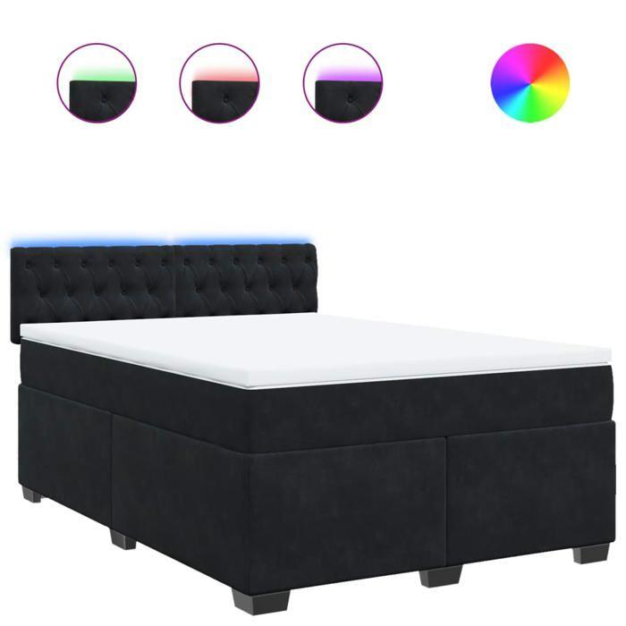 VidaXL Sommier à lattes de lit avec matelas Noir 140x190 cm Velours, lit, lit à plate-forme, lit à panneaux, meuble de 3288614