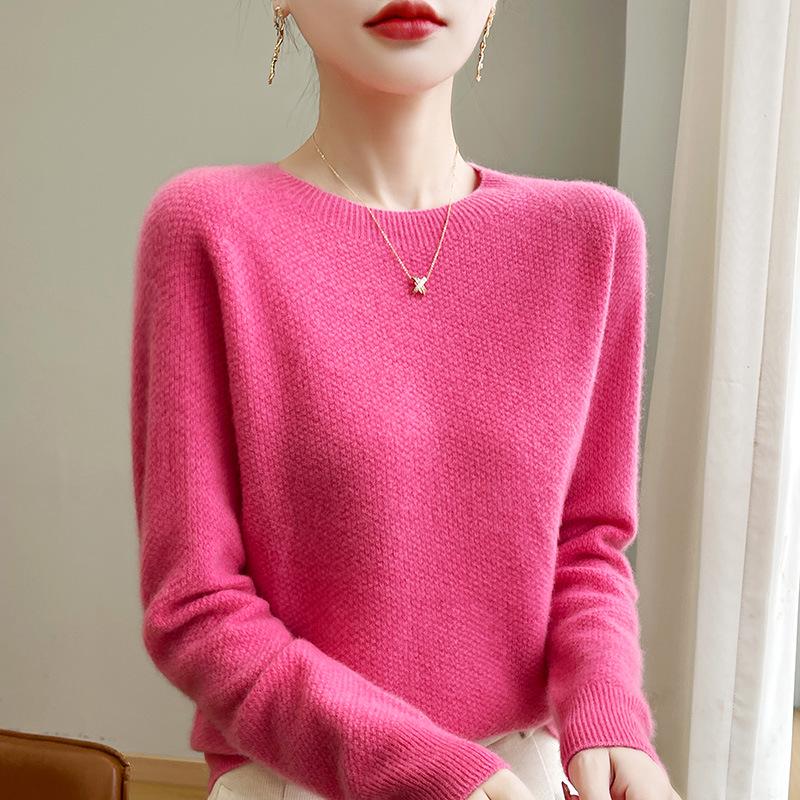 Women's Andy Plush Osmanthus Stitch Loose Knit Pullover Sweater - Round Neck, Solid Color, Versatile Base Layer