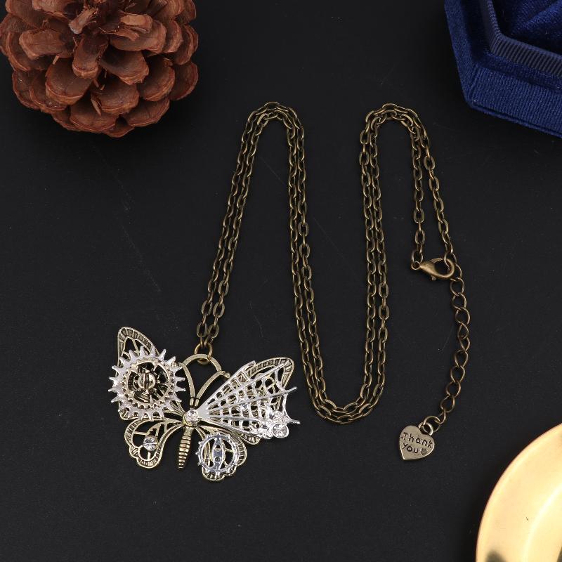 Nice Butterfly Pendant With Various Gears Mechanical Steampunk Necklace Vintage Jewelry Gift