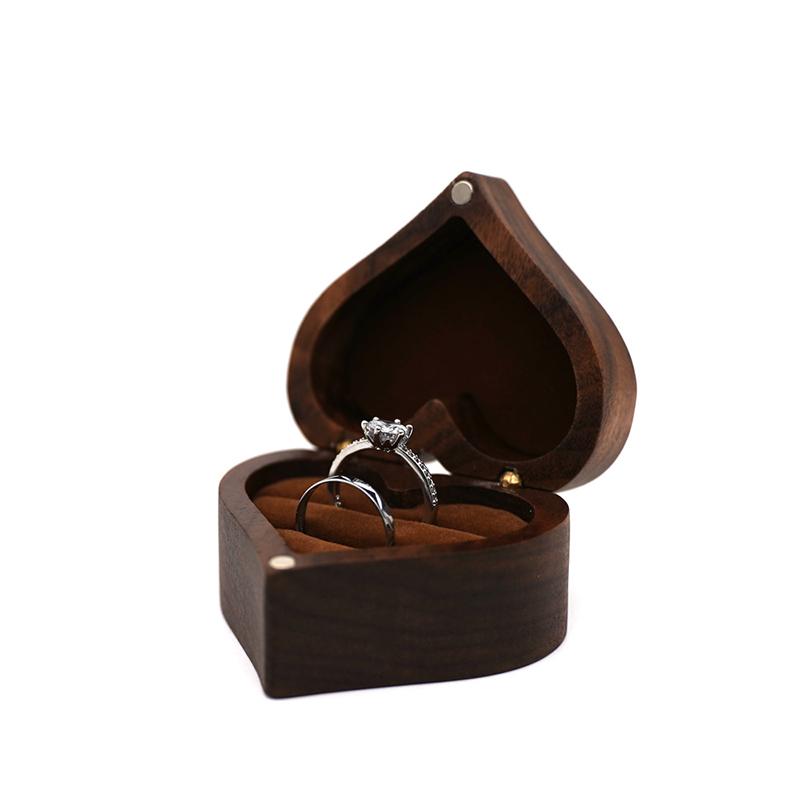 Boîte à bagues en bois de noyer en forme de cœur, support pour bague de fiançailles, boîte de rangement pour bijoux, sans bague