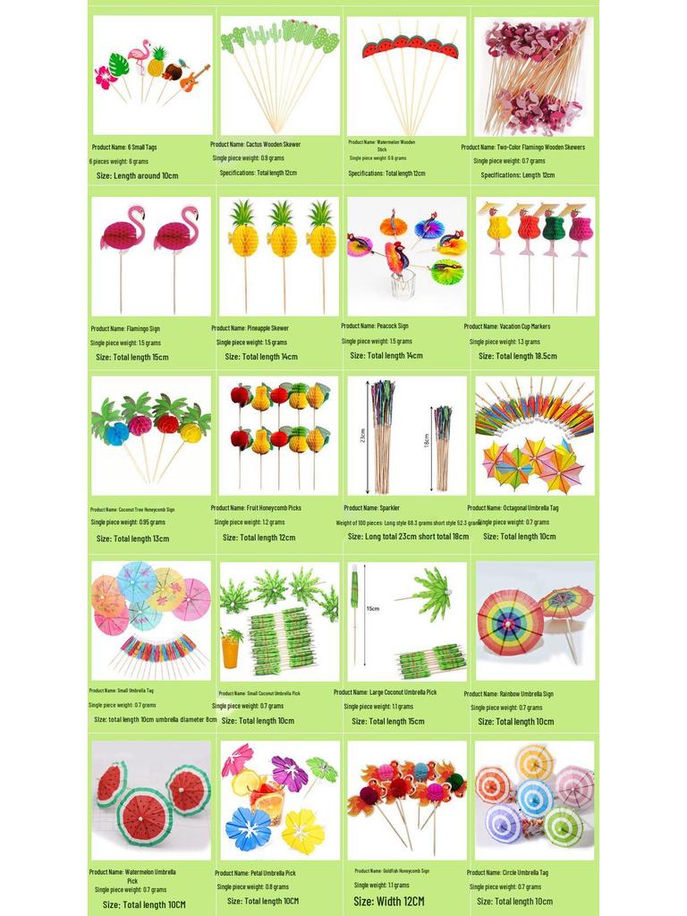 Cross-Border Party Decoration Set: Fireworks, Flags, Hawaiian Straw, Fruit Umbrellas, and 3D Honeycomb Signs