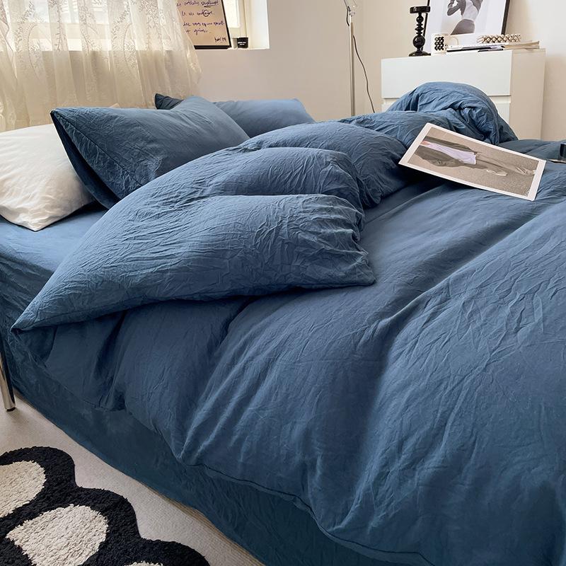 Solid Color Pure Cotton 4-Pcs Set Class A Maternal Infant Grade Naked Sleeping Sheets Quilt Cover Washed Cotton Bedding 3-Pcs Set