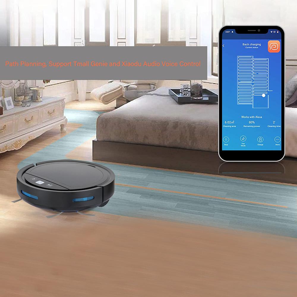 

118HW 2500PA Robot Vacuum Cleaner Wireless Smart APP Auto-Recharge Remote Voice Control Sweeping Cleaning Machine Black