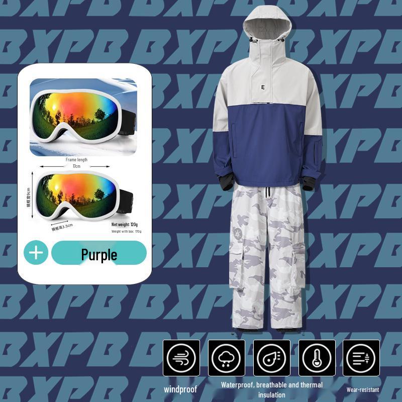 Unisex Camouflage Fleece-Lined Waterproof Ski Suit - Two-Piece Windproof Set