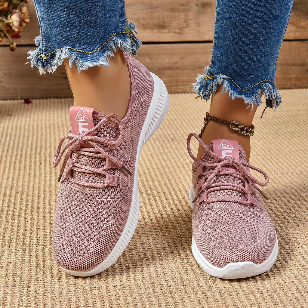 Fashionable And Comfortable Flat Sports Shoes For Spring And Autumn New Round Toe Elegant Mesh Breathable Casual Women'S Shoes