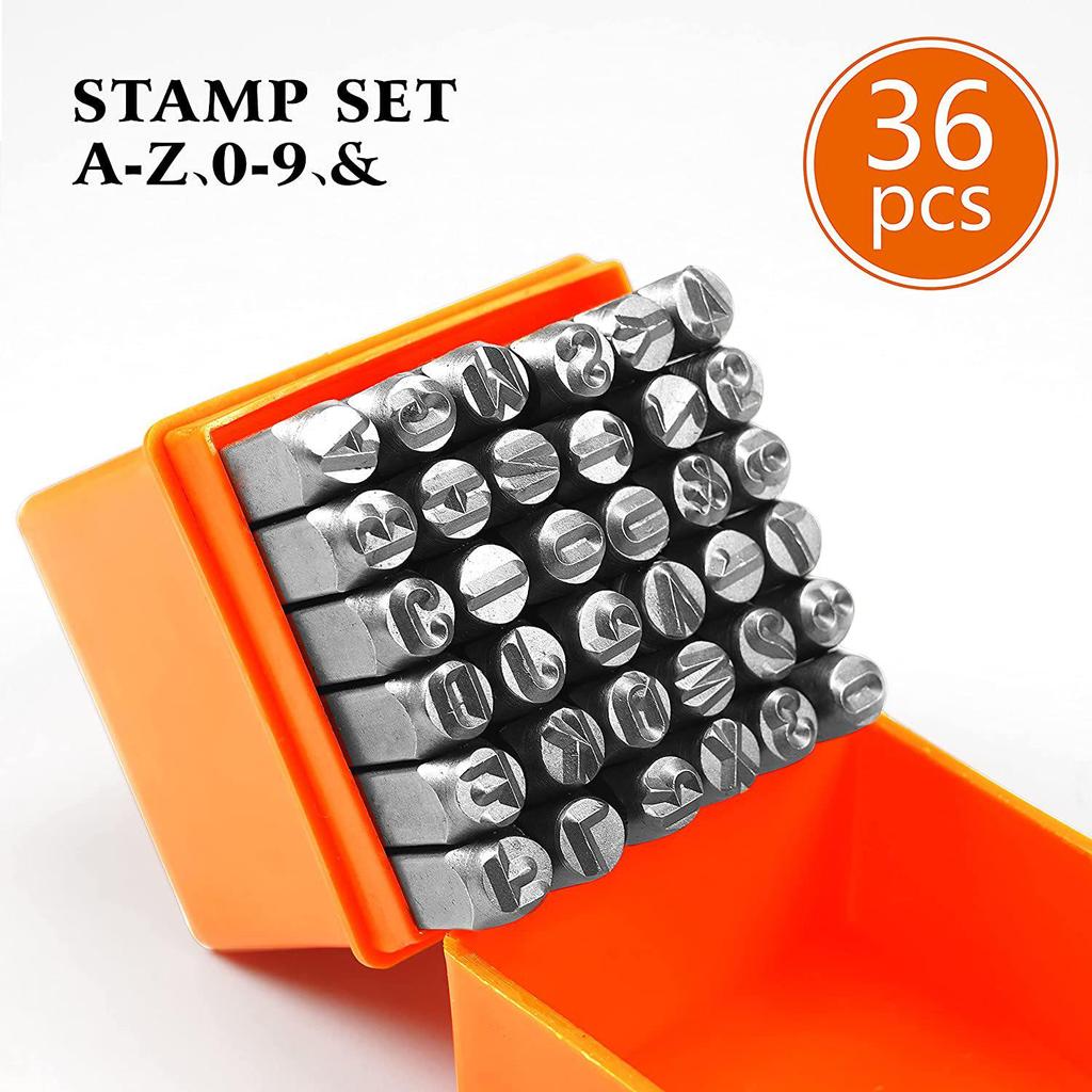 Set of 36 Alphanumeric Steel Letter Punch Chisels for DIY Leathercraft and Jewelry.