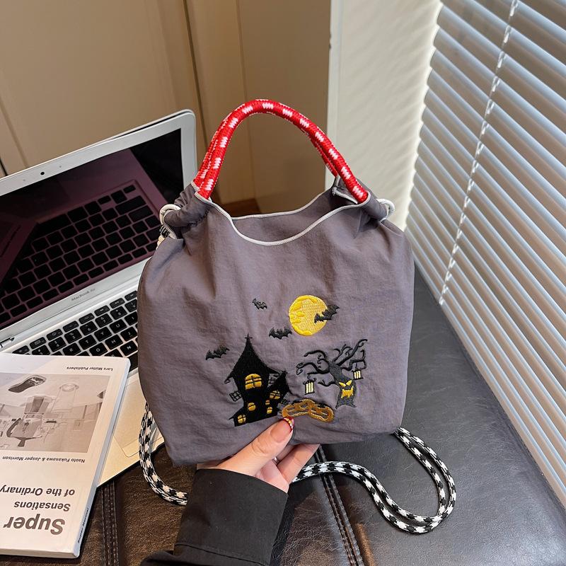 Autumn and winter versatile brown small bag women's Halloween nylon canvas bag light messenger mobile phone bag