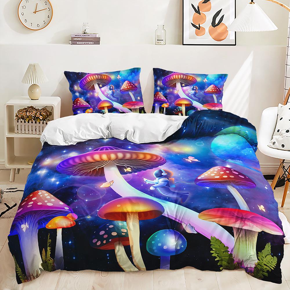 3D Pilz Bettwäsche Set mit rustikalem Stil Daunen Bettbezug Kissenbezug 2/3-teilig Einzelbett Doppelbett Luxus Heimtextil Geschenk