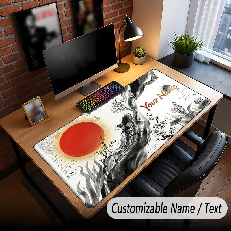 Koi Fish Theme Custom Mouse Pad Personalized With Name Text Customized Desk Mat For Office Home Decor