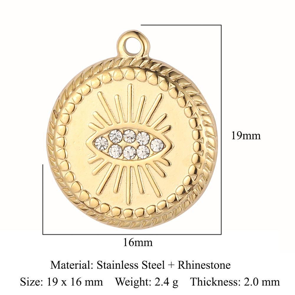 3pcs/Lot Peach Heart Crescent Mirror Polished 316 Stainless Steel DIY Charm Eye Sun Star Moon Rhinestone Jewelry Pendant
