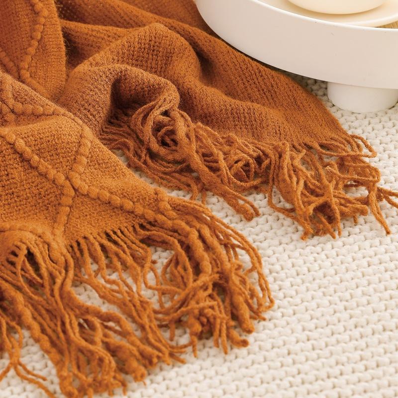 Knitted Blanket Sofa Blanket Cover Blanket Tassel Thin Blanket Office Air Conditioning Blanket Bay Window Blanket Summer Nap Blanket All-season