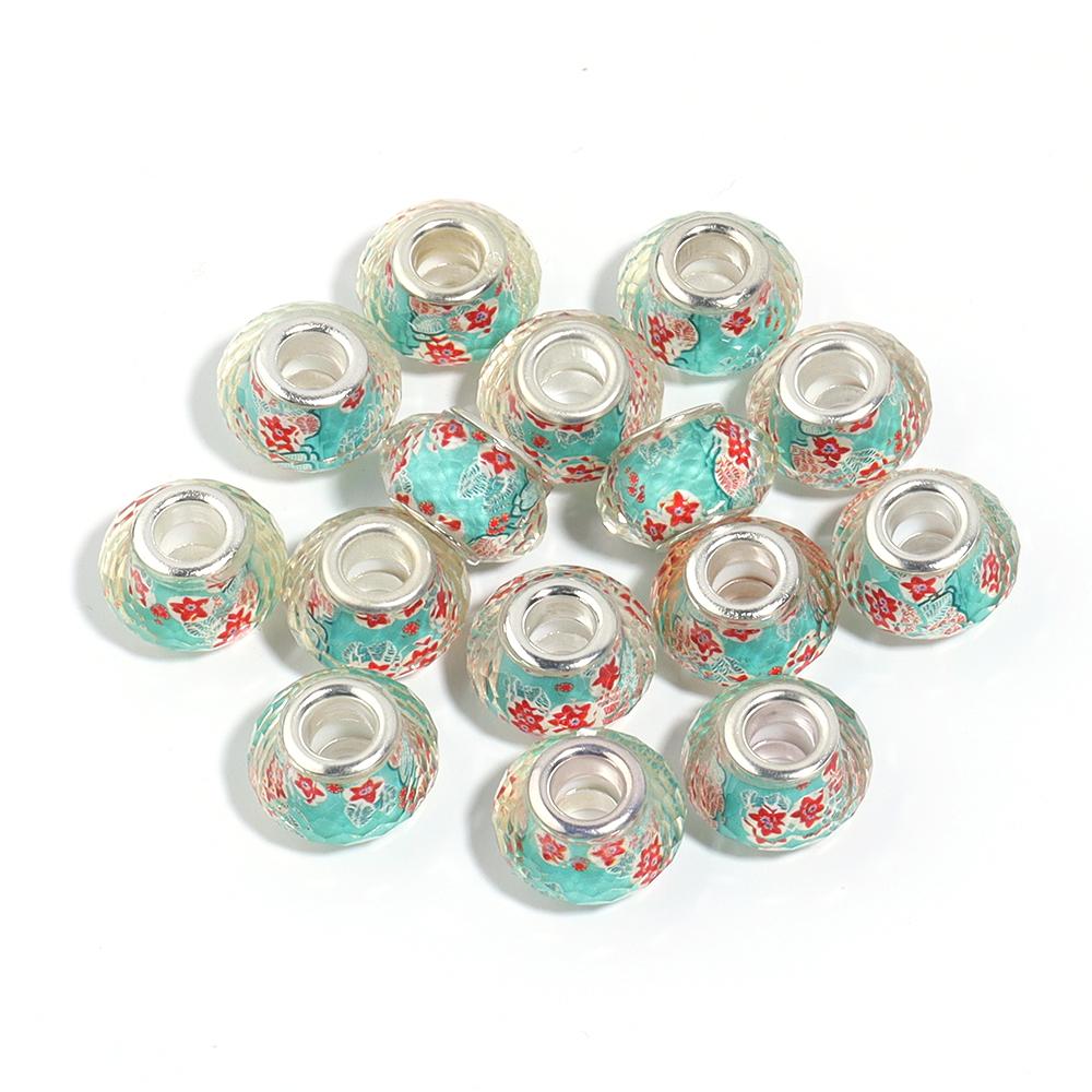 10Pcs/Lot 14×9mm Resin Cut Beads Blue Series Printed Large Hole Loose Spacer Beads For Diy Handmade Bracelet Jewelry Accessories