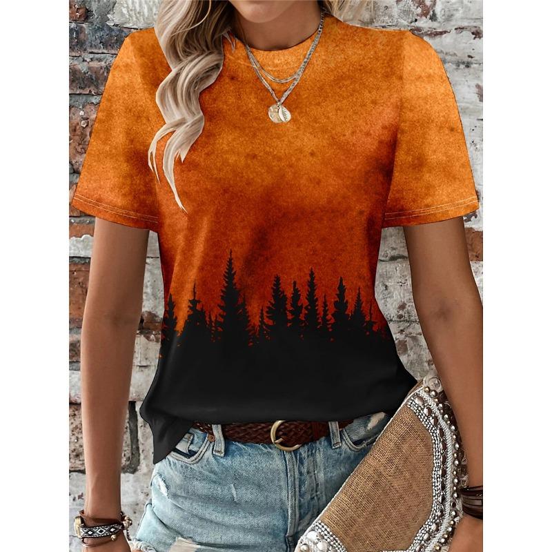Women's Summer Casual Crewneck 3D Print Dandelion Pattern Breathable O Neck Short Sleeve Oversized T-shirt Summer