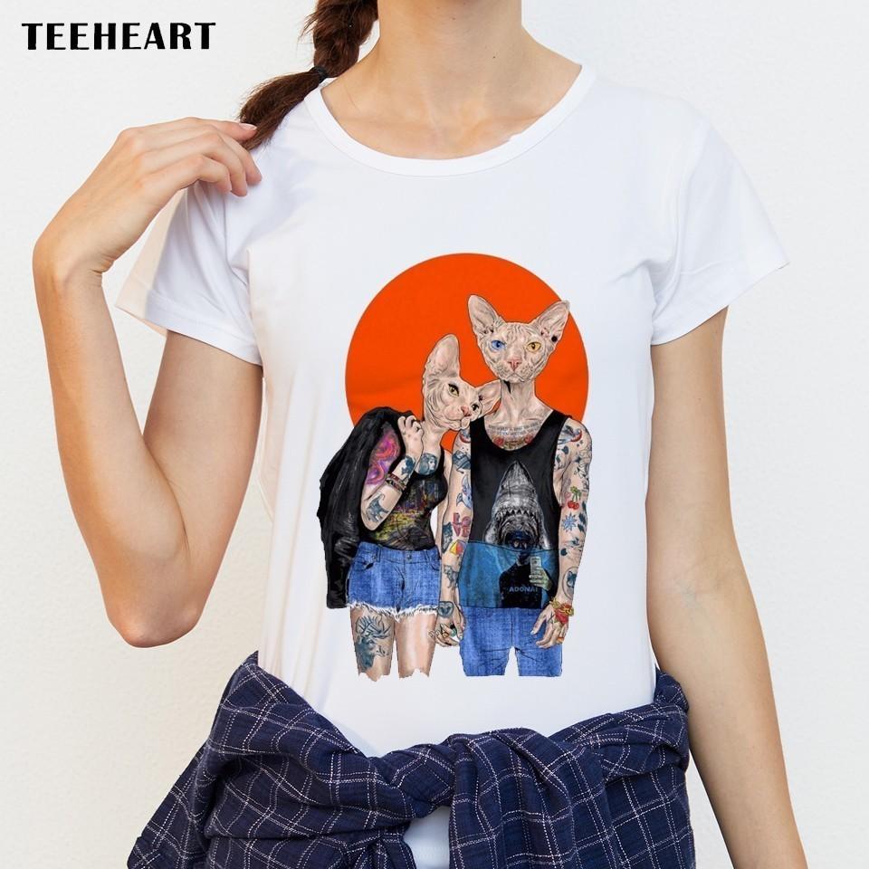 

Модная крутая хипстерская футболка с принтом кота Сфинкса, летняя модная женская футболка с татуировкой и котом, короткая M
