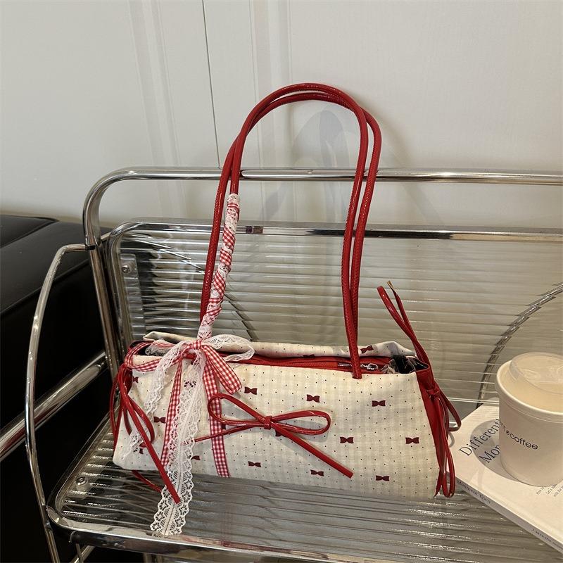 Niche High-end Underarm Bag Women's New Bow Printed Commuter Bag Fashionable Shoulder Handbag