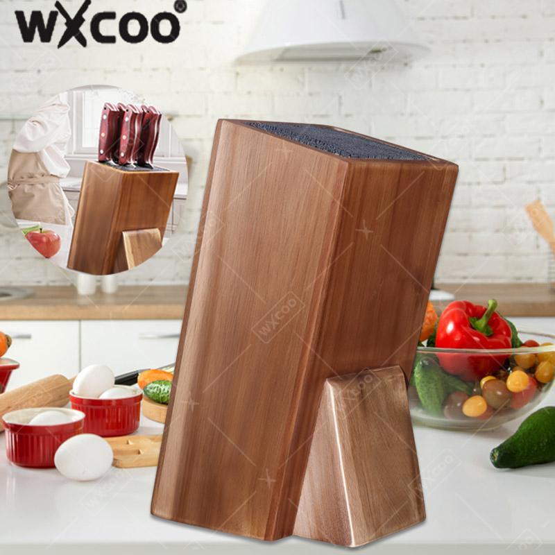 Acacia Wood Universal Knife Holder Kitchen Knife Holder Solid Wood Knife Block Storage Stand with Bristles for Kitchen Counter