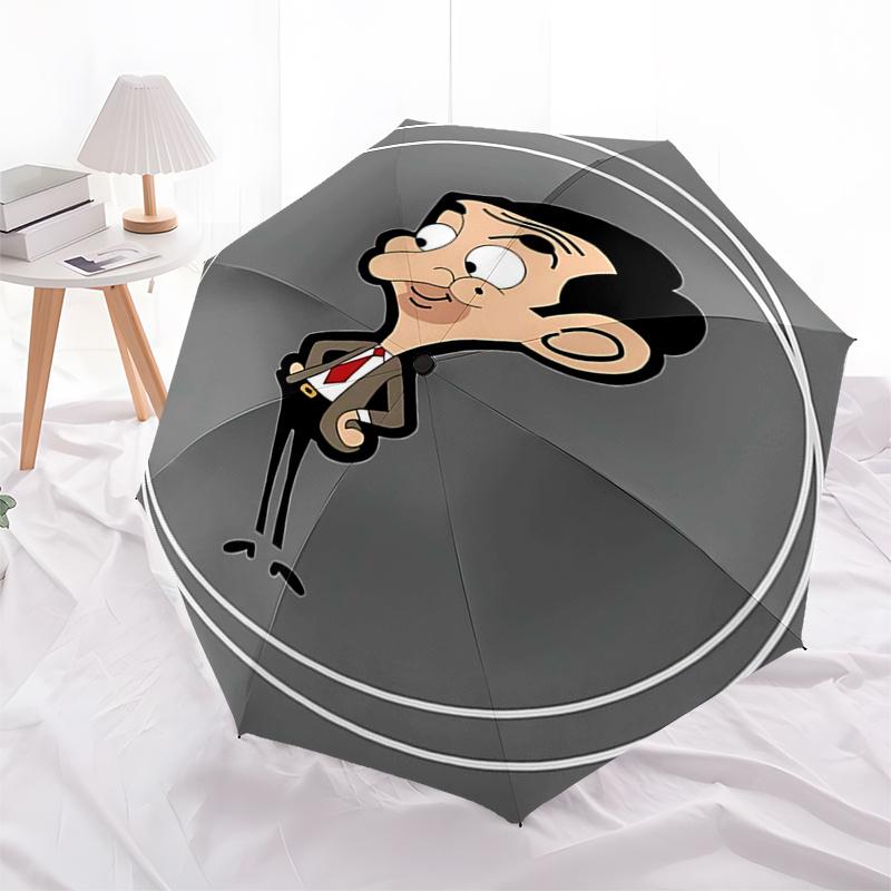 Ombrello da Viaggio a Tema Mr. Bean - 8 Stecche, Apertura e Chiusura Automatica, Design Pieghevole Portatile, Ombrello Compatto ed Elegante Adatto per Esterni