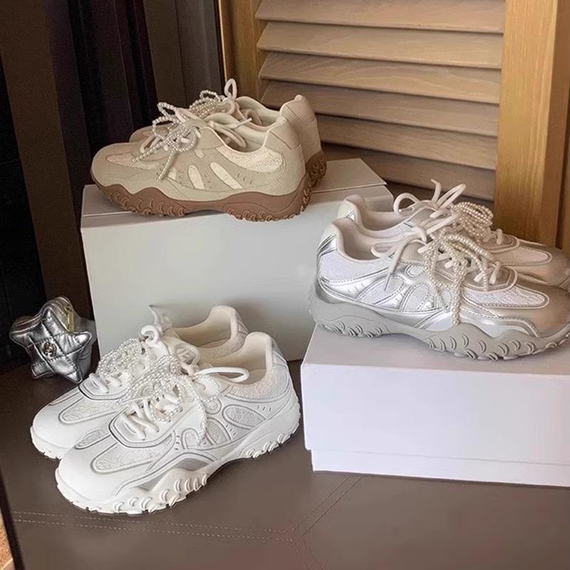 Korean 2025 Spring Silver New Pearl Sports Casual Shoes Platform-soled Dexun Forrest Gump Shoes Comfortable Soft Sole Versatile