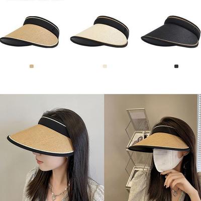 Summer Portable Casual Foldable Wide Large Brim Visors Sun Hats Sunshade Straw Cap Beach Hat